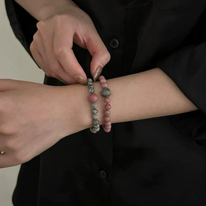 Gray pink natural rosestone map stone bracelet