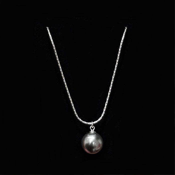 925 Sterling Silver Artificial Gray Single Pearl Pendant Necklace