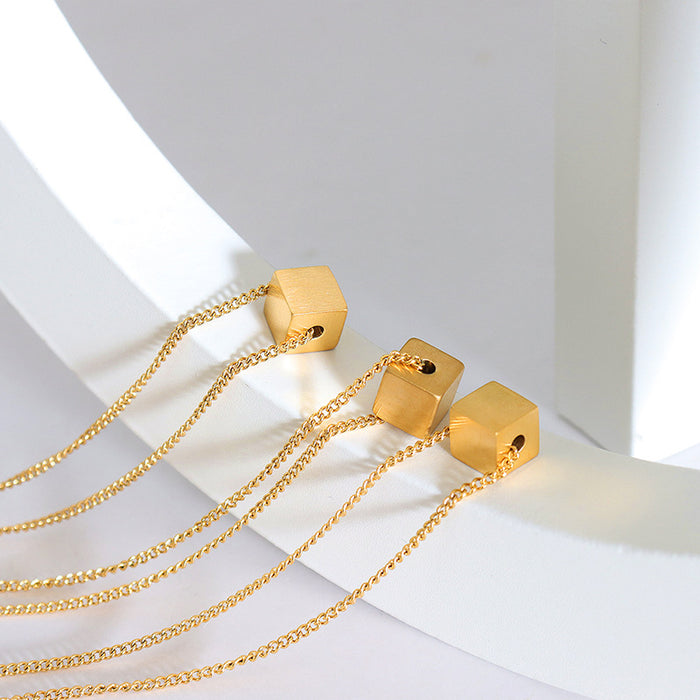 Minimalist Square Brass Brushed Necklace Earrings