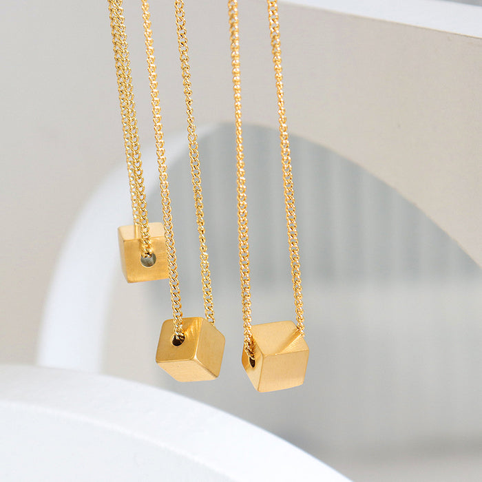 Minimalist Square Brass Brushed Necklace Earrings