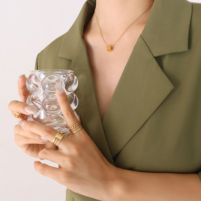 Minimalist Square Brass Brushed Necklace Earrings