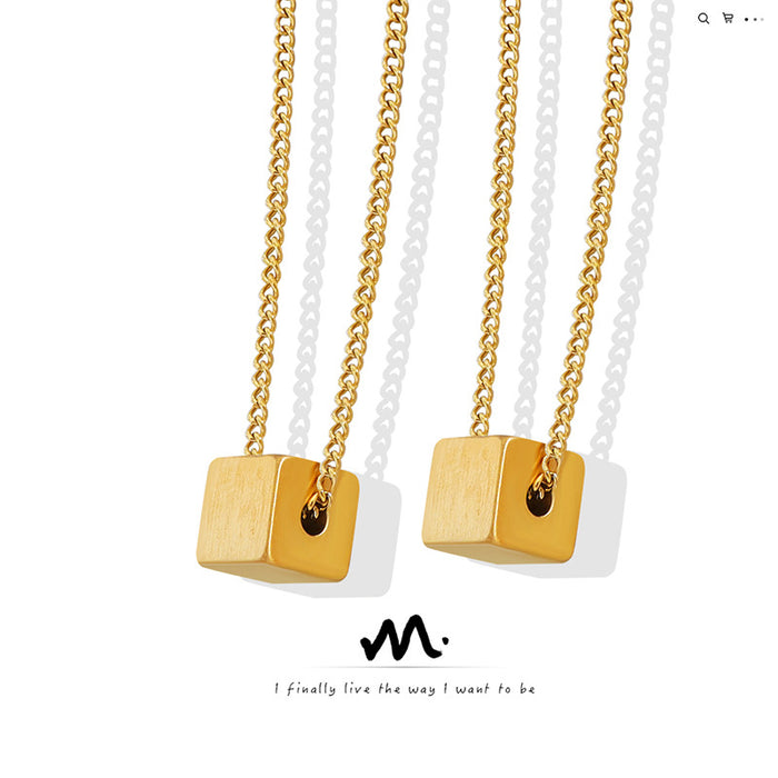 Minimalist Square Brass Brushed Necklace Earrings