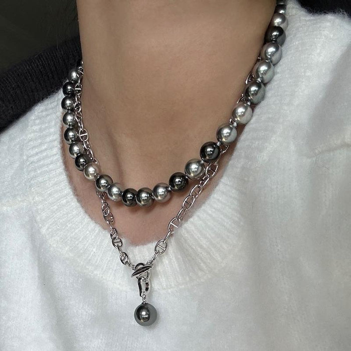 Mixed Gray-Green Artificial Pearl Necklace