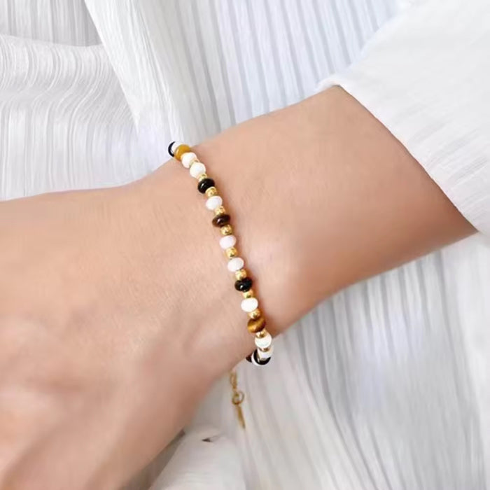 Natural Stone Crystal, Tiger's Eye and Black Agate Bracelet