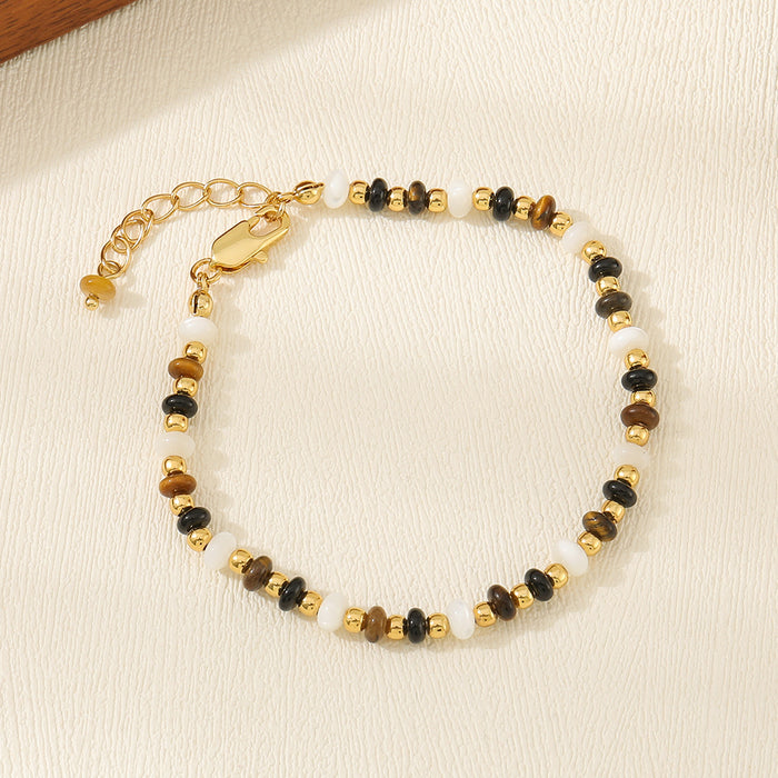 Natural Stone Crystal, Tiger's Eye and Black Agate Bracelet