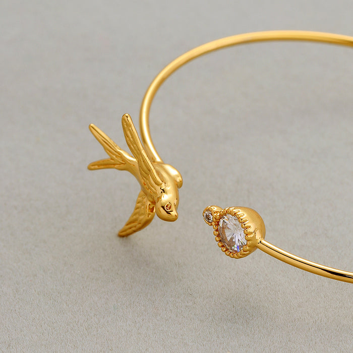 Nightingale and Crystal Brass Bracelet