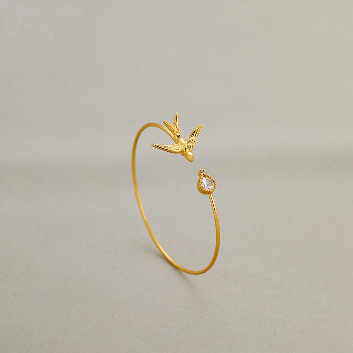 Nightingale and Crystal Brass Bracelet