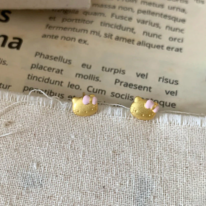 S925 Sterling Silver Bow Cat Stud Earrings