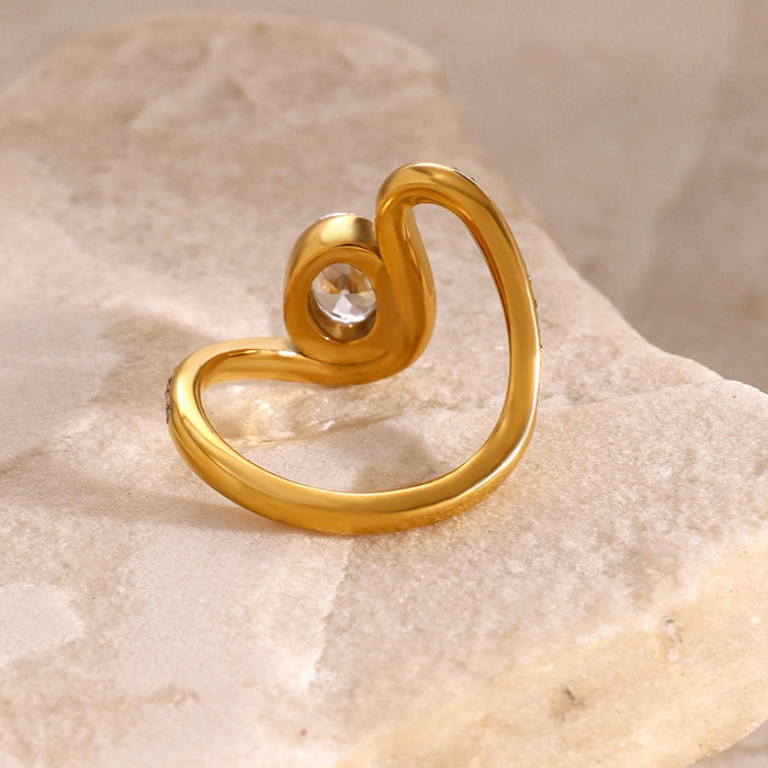 Stainless steel rhinestone irregular ring