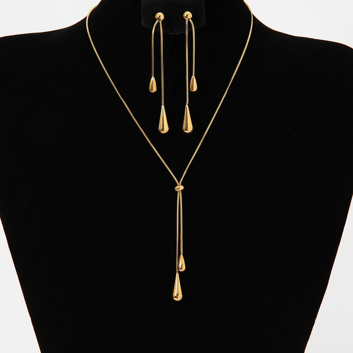 Long pullable water drop pendant necklace earrings set
