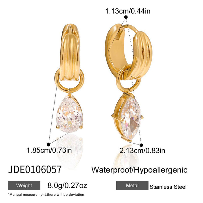 Water drop zircon titanium steel earrings