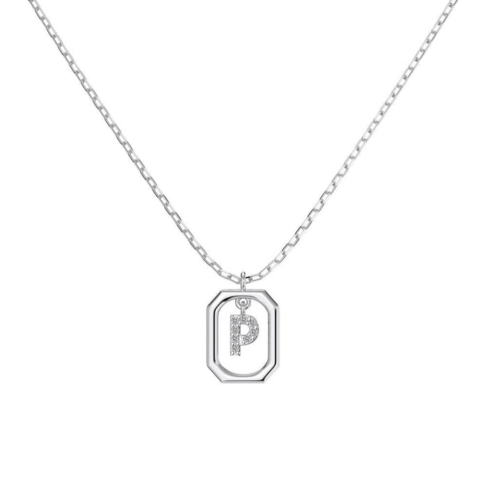 S925 Sterling Silver Hollow Pendant 26 Letter Necklace