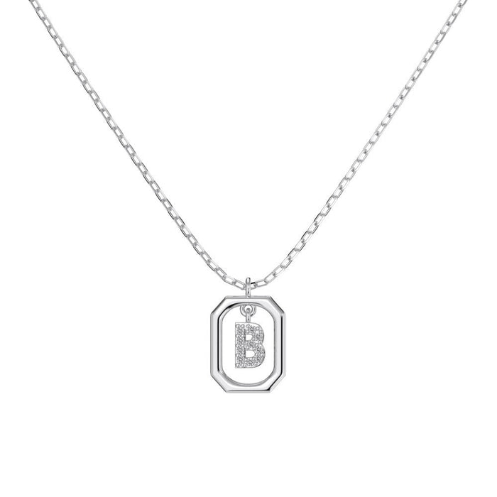 S925 Sterling Silver Hollow Pendant 26 Letter Necklace