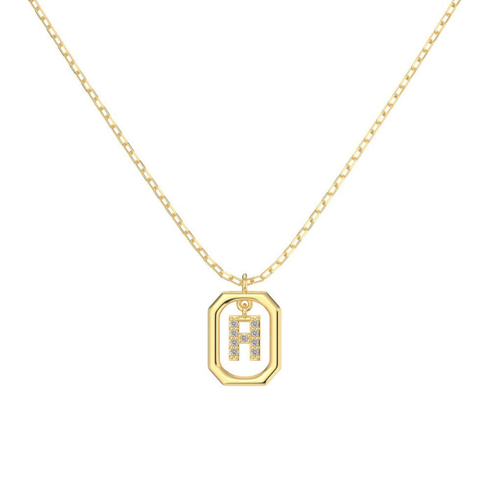 S925 Sterling Silver Hollow Pendant 26 Letter Necklace