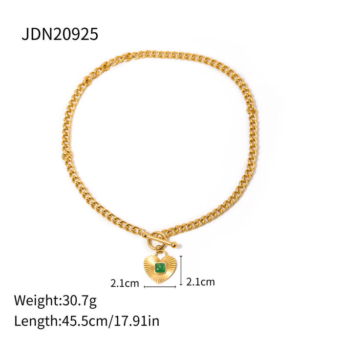 Stainless steel emerald natural stone pendant necklace