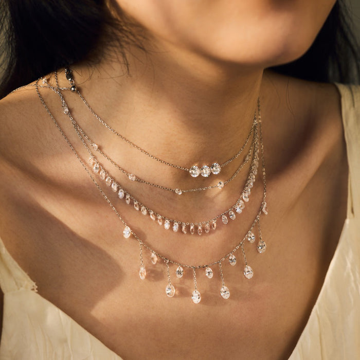 S925 Sterling Silver Tassel Oval Water Drop Wedding Necklace