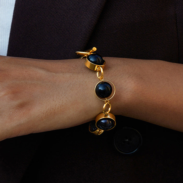 Stainless steel black glass bead OT buckle bracelet