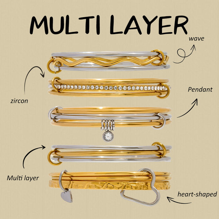 Stainless steel zircon multi-layer bracelet