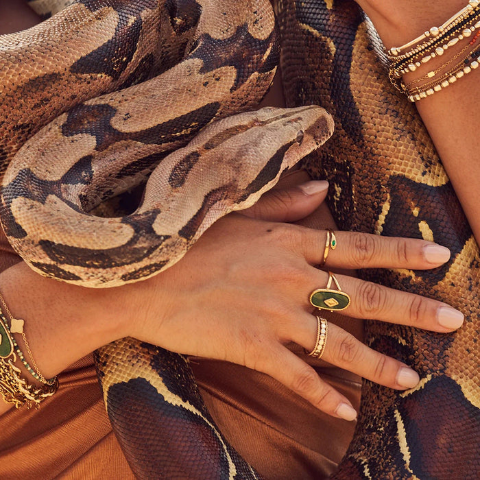 Stainless steel natural African jade stone open ring