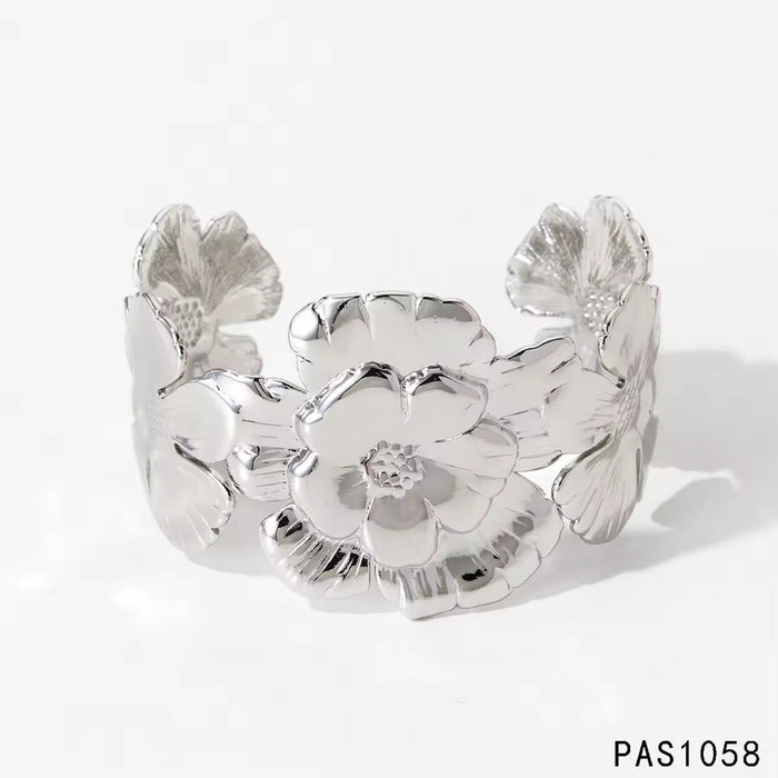 Stainless steel wide-sided opening hollow flower bracelet