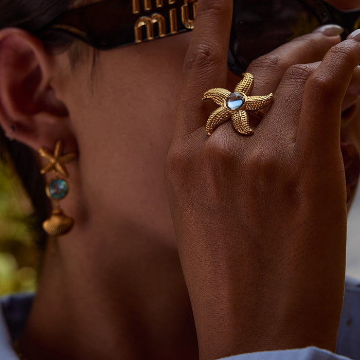 Ocean Design Stainless Steel Earrings Ring Necklace