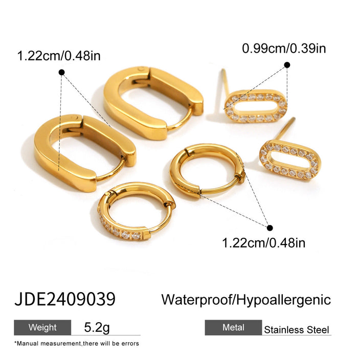 Three pairs of stainless steel zircon stud earrings