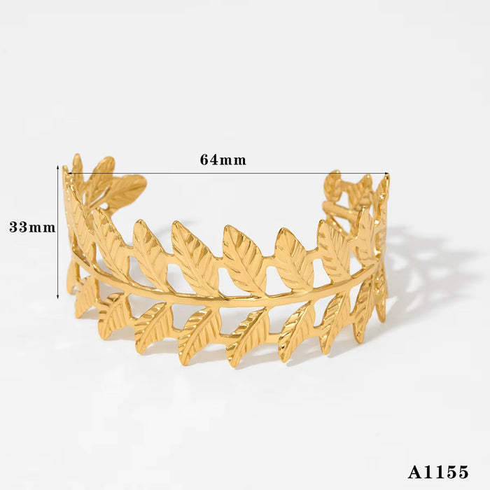 Stainless steel wide-sided opening hollow flower bracelet