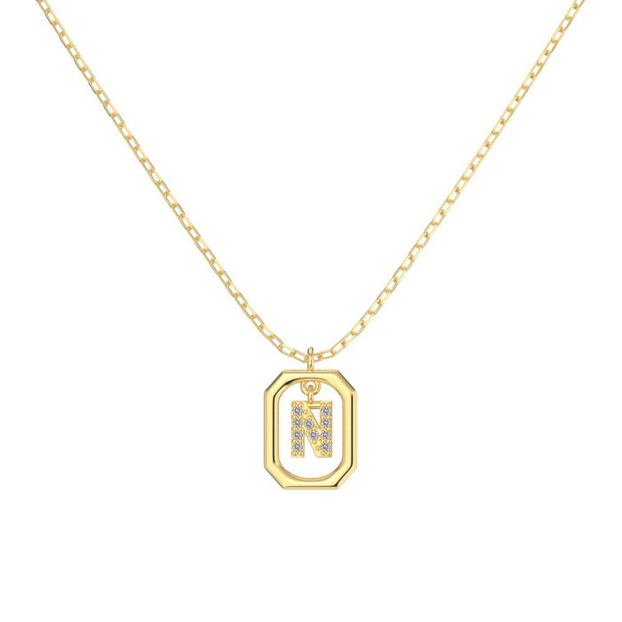 S925 Sterling Silver Hollow Pendant 26 Letter Necklace