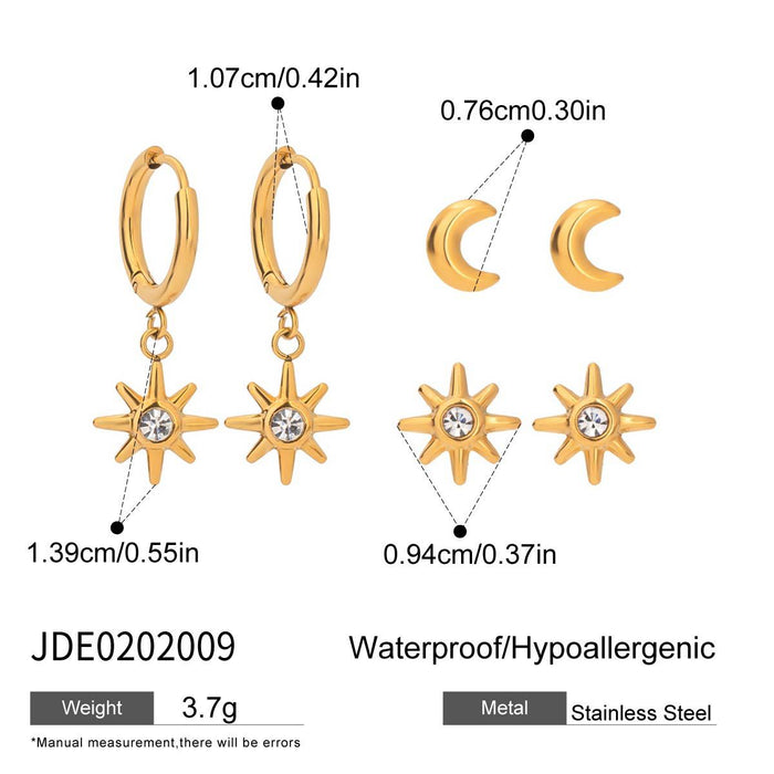 Three pairs of stainless steel zircon stud earrings