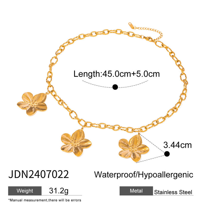 Stainless Steel Flower Necklace Earrings Pearl Ring Open Bracelet
