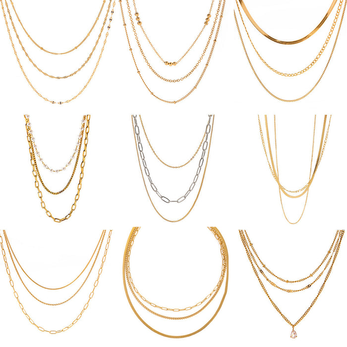 Three-layer stacked titanium steel necklace