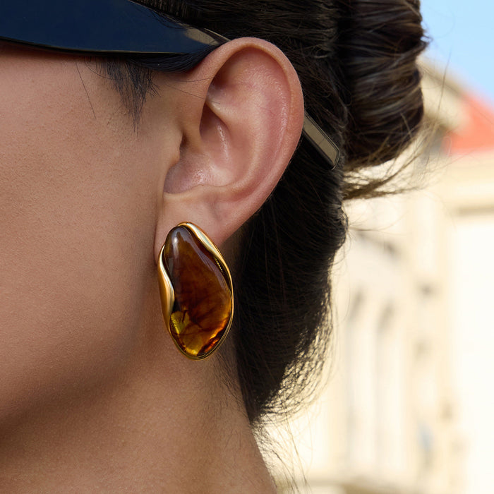 Resin Bracelet Stainless Steel Amber Acrylic Earrings