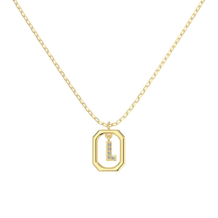 S925 Sterling Silver Hollow Pendant 26 Letter Necklace