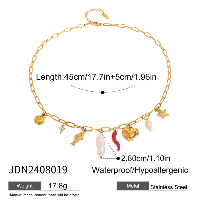 Stainless steel oil drop pearl love necklace