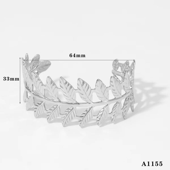 Stainless steel wide-sided opening hollow flower bracelet