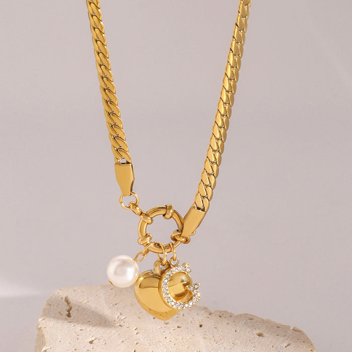 Stainless steel pearl love letter pendant necklace