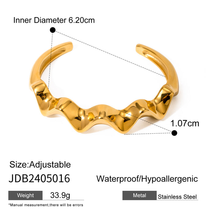 Stainless steel beating pattern wave opening bracelet
