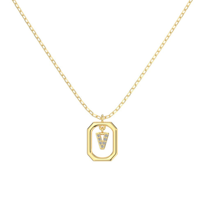 S925 Sterling Silver Hollow Pendant 26 Letter Necklace