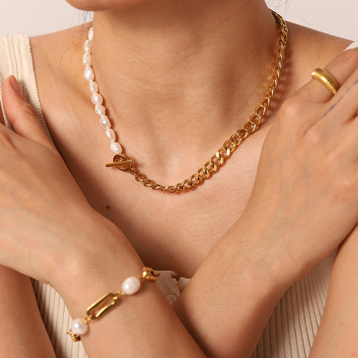 Pearl natural stone stainless steel necklace