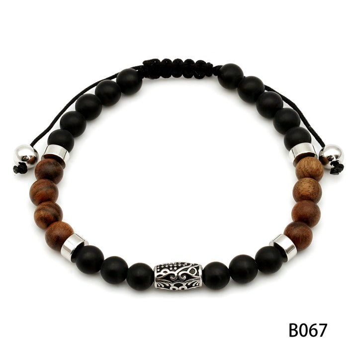 Men's beaded adjustable yellow tiger eye black agate map stone bracelet