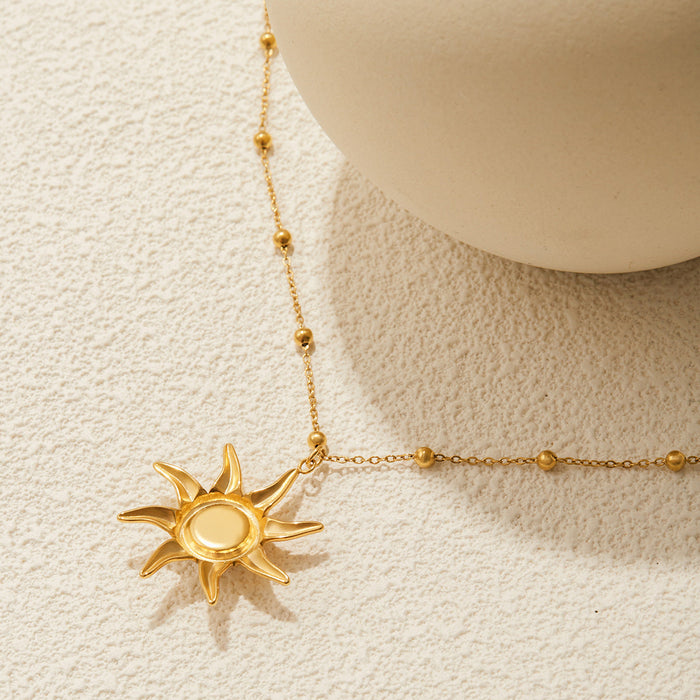 Sun stud earrings necklace stainless steel set