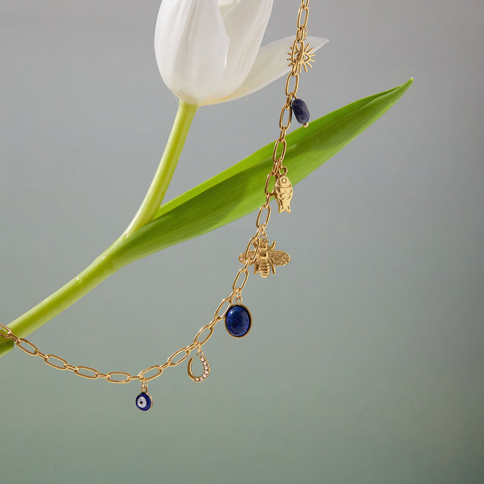 lapis lazuli devil's eye titanium steel necklace