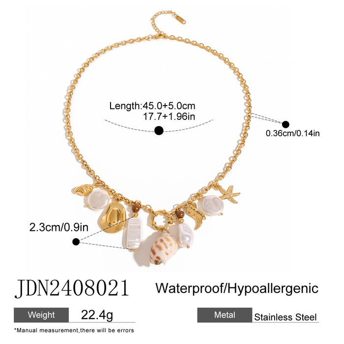 Stainless steel oil drop pearl love necklace