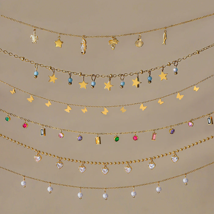 Titanium steel tassel stacked necklace