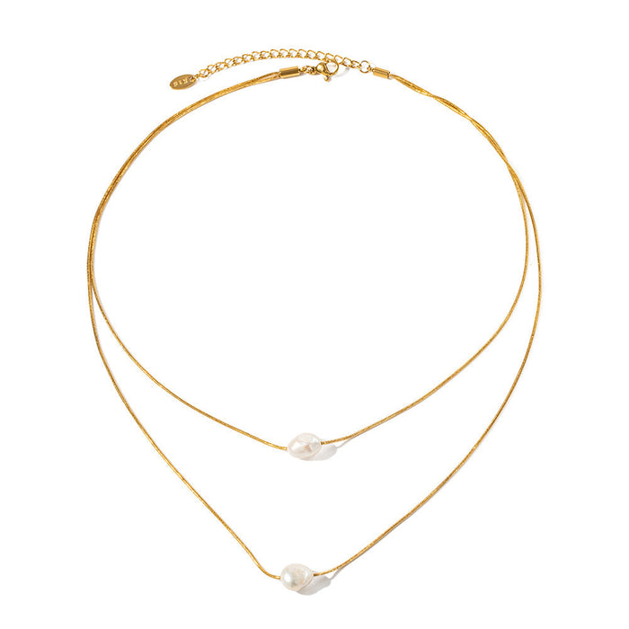 Stainless steel freshwater pearl double-layer non-fading necklace