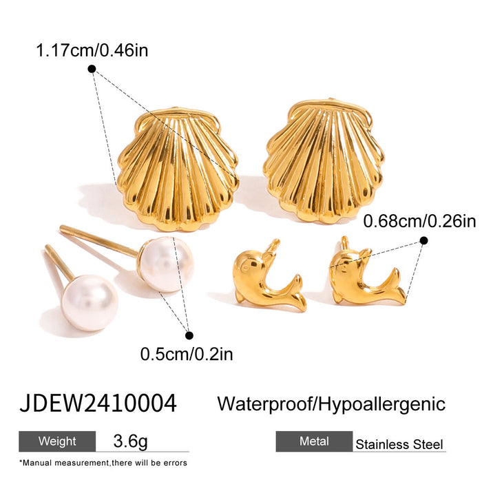 Three pairs of stainless steel zircon stud earrings