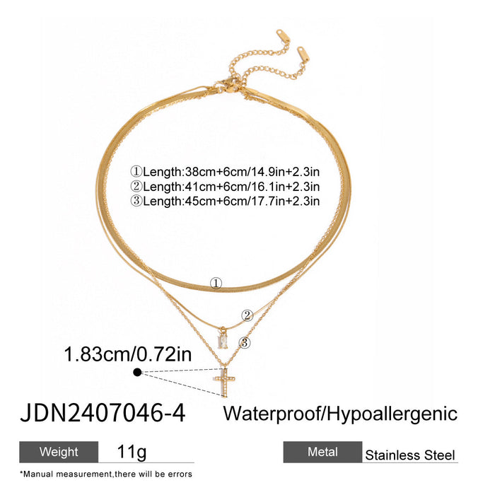 Stainless steel cross multi-layer necklace