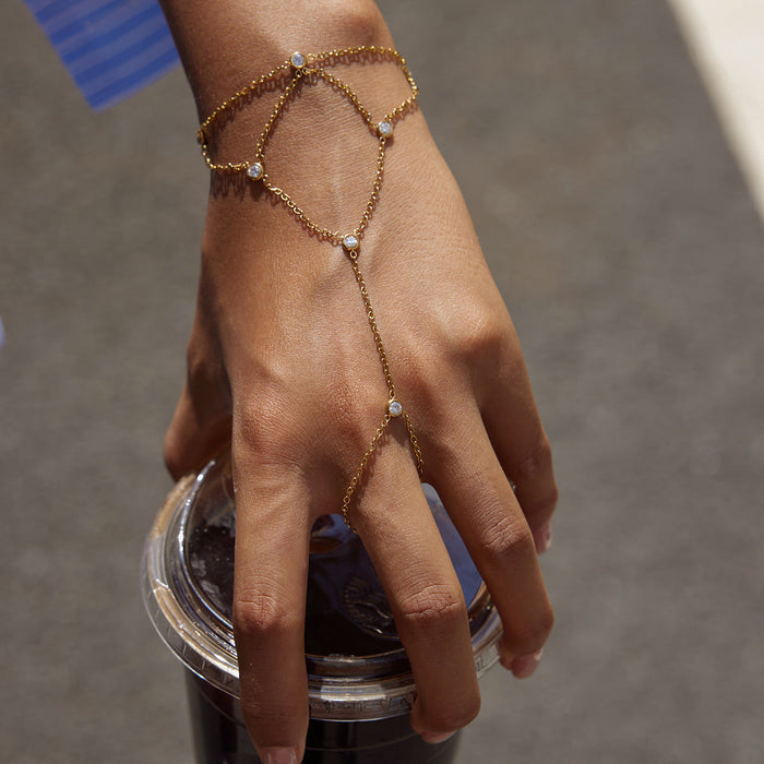 Titanium steel reticulated zircon finger bracelet