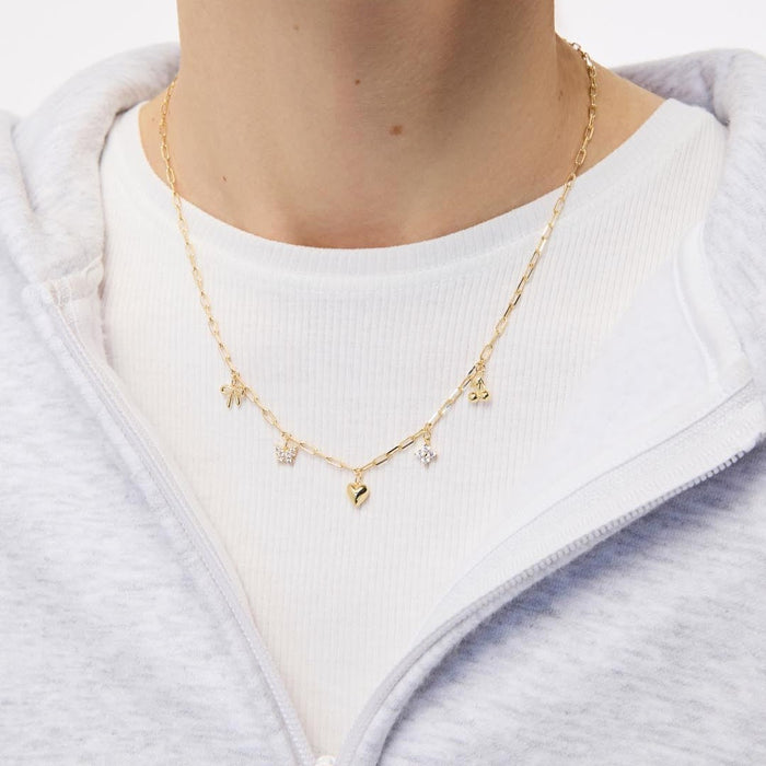 Paper clip chain love bow cherry necklace