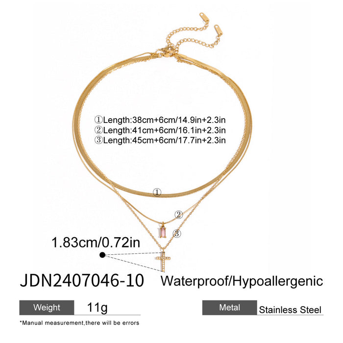 Stainless steel cross multi-layer necklace